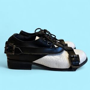 Black white leather oxfords with harness straps by UK brand Depression woman’s 6
